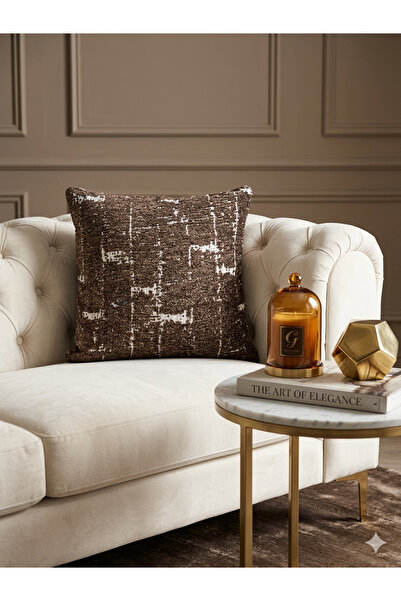 MİBİ LUXARY Kahverengi Desenli Dolgulu 45x45 Dekoratif kırlent