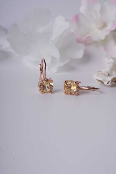 Aksesuaring 6mm Sitrin Taşlı Gümüş Küpe