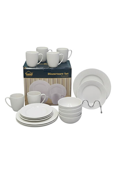 Tımmy White Porcelain 16 Pieces Dinner Set Elegant Ceramic Tableware Collecti...