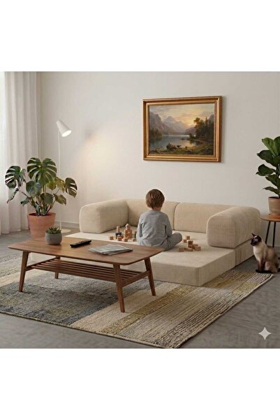 HEREV K200X200 YATAKLI KÖŞE TAKIMI FİTİLLİ KADİFE YIKANABİLİR KUMAŞ MODÜLER K...