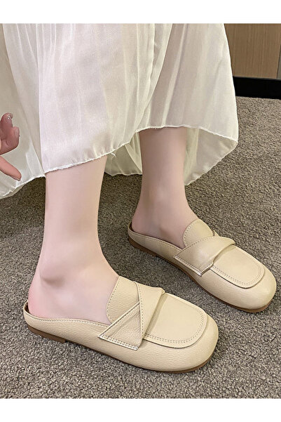 Take Two By Styli Beige Faux Leather Mule Slippers