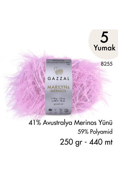 Gazzal Marilyn & Merinos 8255 El Örgü İpliği 5 Yumak 250 gr