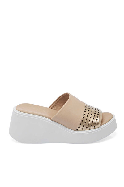 Tergan Bej Hakiki Deri Kadın Terlik - K25Y1TR67891-U6S