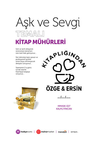 HEDİYENOMİ MühürMarket > ختم كتاب الحب والدقة على شكل قلب - Ex-libris - ختم ك...