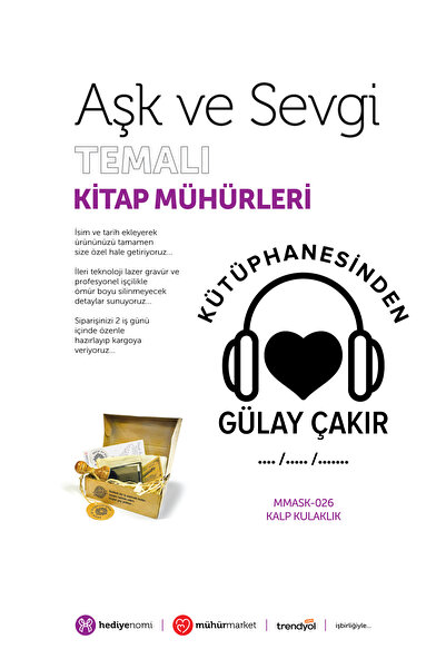 HEDİYENOMİ MühürMarket > ختم كتاب الحب والدقة على شكل قلب مع سماعات أذن - Ex-...