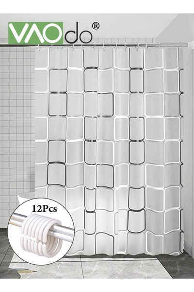 VAODO Shower Curtain Liner With Plastic Hanging Ring Colored Triangle PEVA Sh...