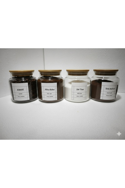 ÖZ HOME 4-Pack of 500ml Wooden Lid Filter Coffee & Turkish Coffee & Granulate...