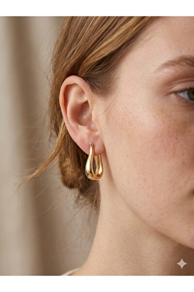 ESRADA 3S Gold Ellipse Drop Model Luxury Steel Earrings