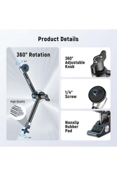 NEEWER ذراع سحري قابل للتعديل بطول 25 سم (9.8 بوصة) مع مشبك تثبيت فائق