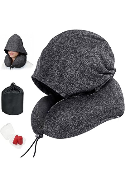 Arabest Travel Neck Pillow with Hood Memory Foam Sleeping Airplane Pillows Lo...
