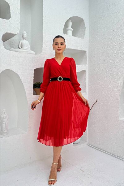 MY GRS Plissed Flower Pattern Kem Belt Dress