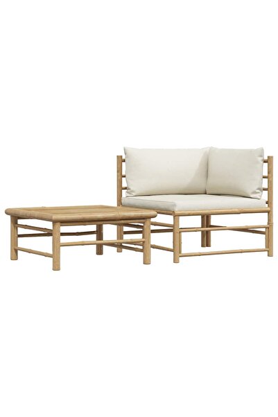 vidaxl Set mobilier de grădină, 2 piese, perne alb crem, bambus