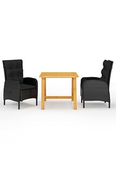 vidaxl Set mobilier de grădină, 3 piese, negru