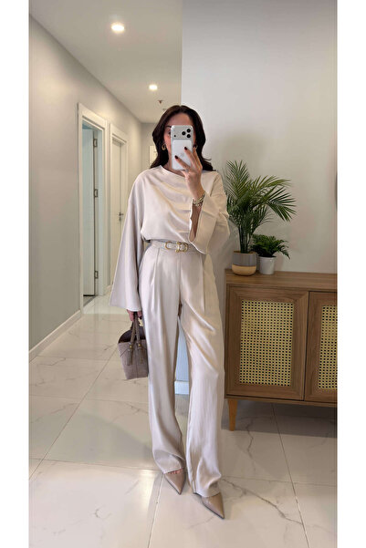 BİRCANÇİL Beras Stone Tensel Blouse Pants Set