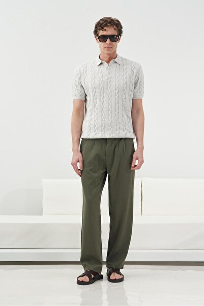 GIESTO texturat TRICOU TRICOTAT CU GULER POLO, cu model GRI