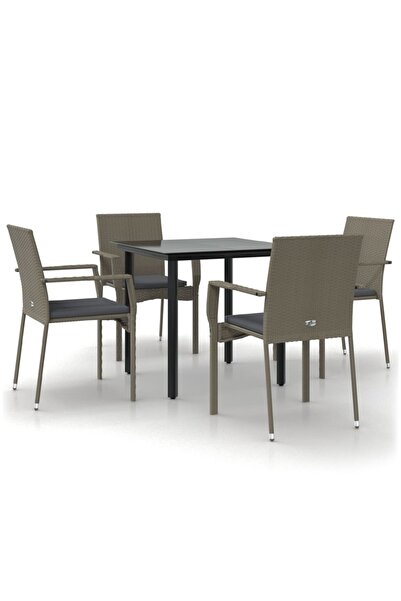 vidaxl Set mobilier grădină cu perne, 5 piese, negru și gri, poliratan