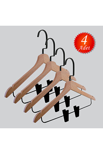 NYN Wooden (Black Hook Lama) Hangers for Blouses, Skirts, and Pants, 4 Pieces