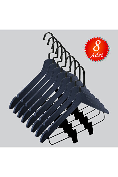 NYN Wooden (Black Hook Lama) Hangers for Blouses, Skirts, and Pants, 8 Pieces