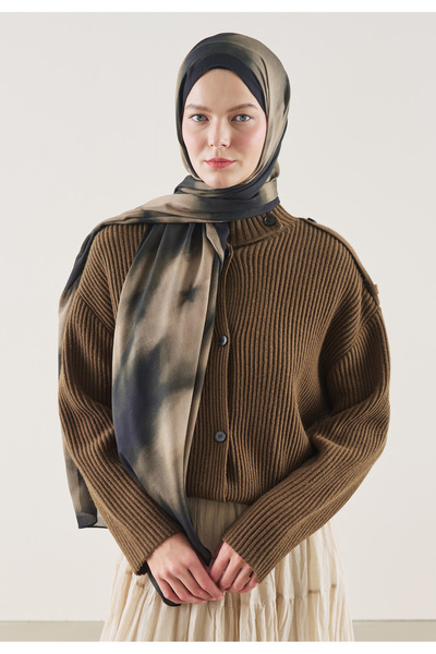 Fresh FLORAL BATİK DESEN RAMİ ŞAL SİYAH