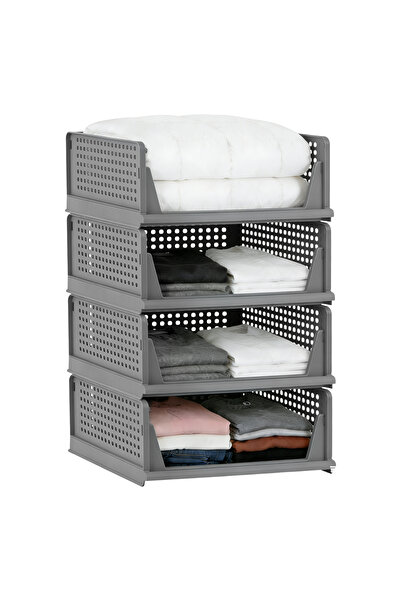 Axpeih 4 Pack Foldable Stackable Storage Bins Closet Organizer Plastic Cubes ...