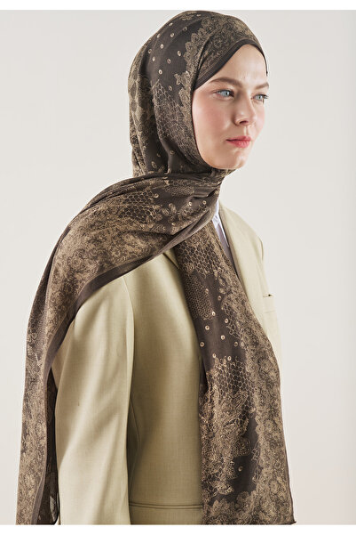 Fresh شال من قماش الرامي بنقشة الدانتيل الزهرية باللون البني