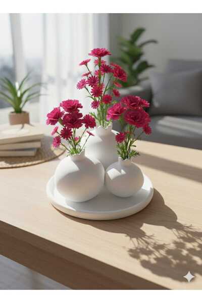 M&C Concept El Yapımı Taş Tozu Nar Dekoratif Obje Seti – Tepsili 4’lü Modern ...