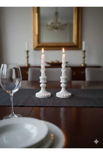 M&C Concept El Yapımı Taş Tozu 2’li Klasik Şamdan Mumluk Seti – Dekoratif Mas...