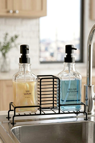 Kitchen Life طقم من قطعتين: حامل معدني للصابون مع حاوية إسفنجية سعة 500 مل - ...