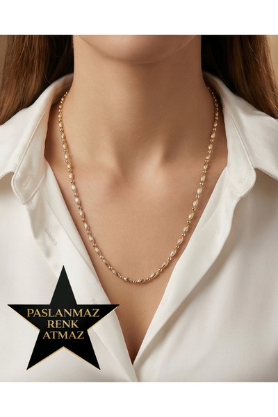 XUPING JEWELRY Xuping 14K Altın Renginde Badem ve Desenli Top Kadın Kolye 60 cm