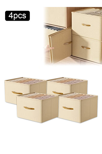 Axpeih مجموعة من 4 صناديق تخزين قابلة للطي بمقابض، قابلة للتكديس، للملابس وال...