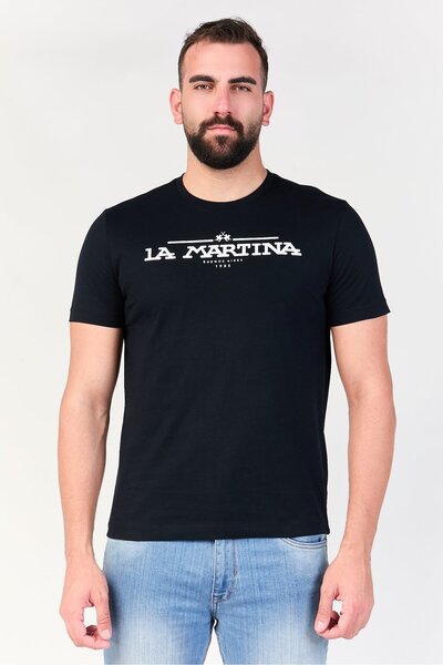 La Martina Men Crew Neck Short Sleeve Brand Logo T-Shirt, Navy