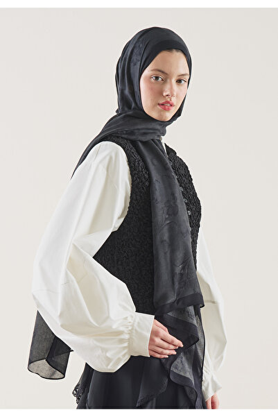 Freshscarfs Flower Shadow Pattern Rami Shawl Black