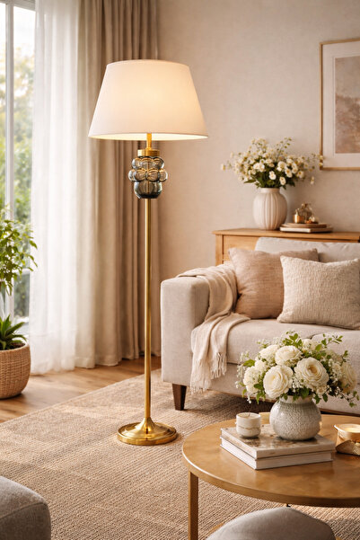 Vinner Aurevio Gold Cam Detaylı Premium Lambader Modern Salon ve Oturma Odası...