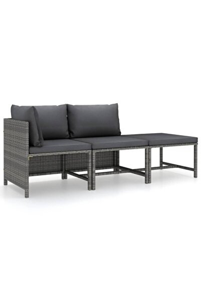 vidaxl Set mobilier de grădină cu perne, 3 piese, gri, poliratan