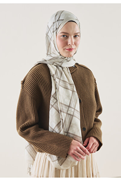 Freshscarfs Plaid Pattern Rami̇ Shawl Beige