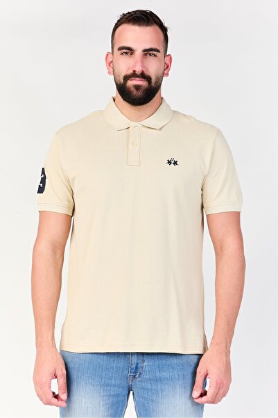La Martina Men Regular Fit Embroidered Logo Short Sleeve Polo Shirt, Beige