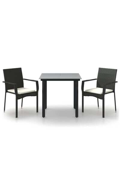 vidaxl Set mobilier de grădină cu perne, 3 piese, negru, poliratan