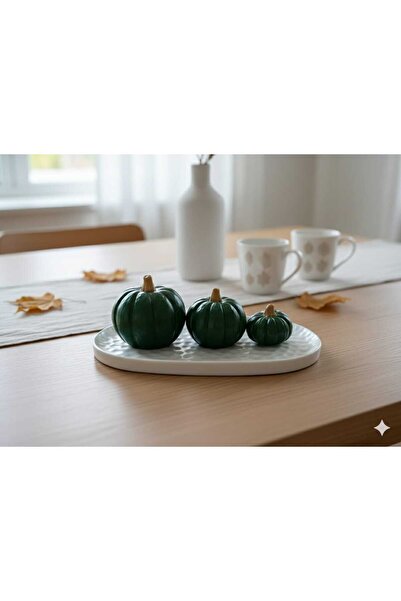 M&C Concept El Yapımı Dekoratif Kabak Biblo Seti – 4 Parça Taş Tozu Obje - Yeşil