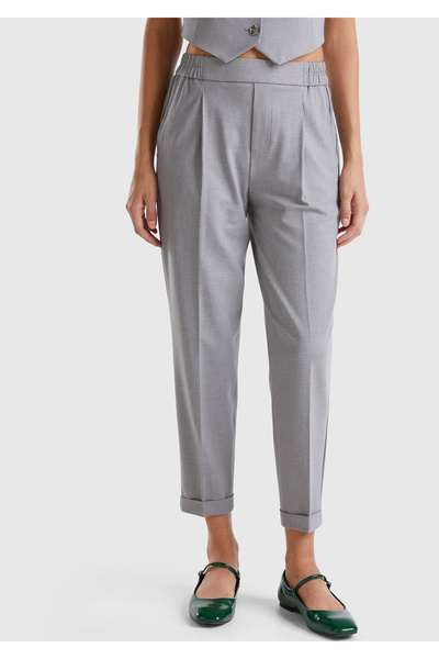 United Colors of Benetton Γυναικείο παντελόνι σε ανοιχτό γκρι βισκόζ με Με σο...