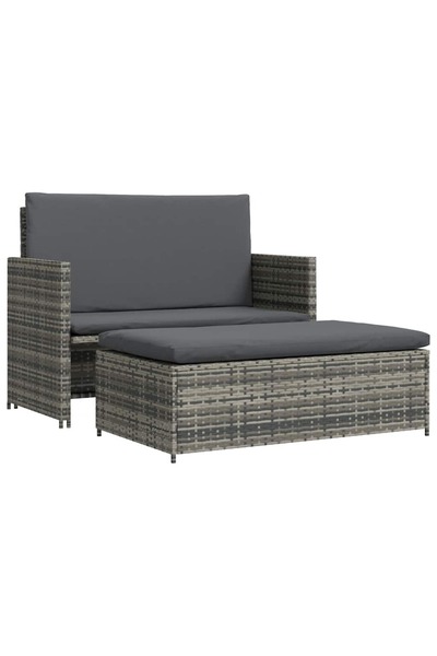 vidaxl Set mobilier de grădină cu perne, 2 piese, gri, poliratan