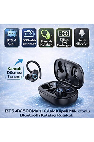 coofbe Bluetooth Vers.5.4 500mAh Kancalı Kulakiçi Bluetooth Kulaklık Şarj Gös...