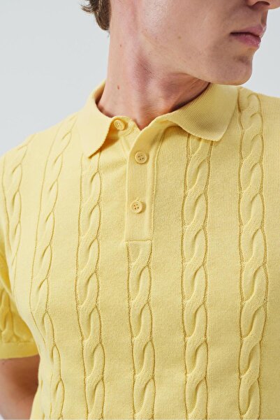 GIESTO texturat TRICOU TRICOTAT cu model GALBEN CU GULER POLO