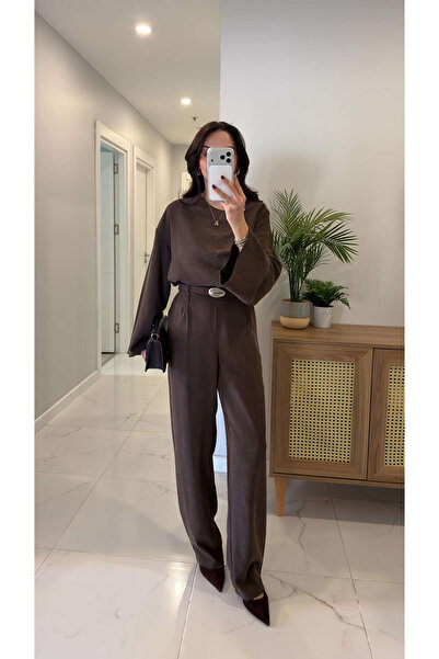 BİRCANÇİL Set de pantaloni și bluză Beras Kahve Tensel