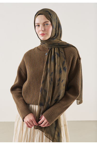 Fresh Σάλι ραμί με σχέδιο λεοπάρ, καφέ χρώμα