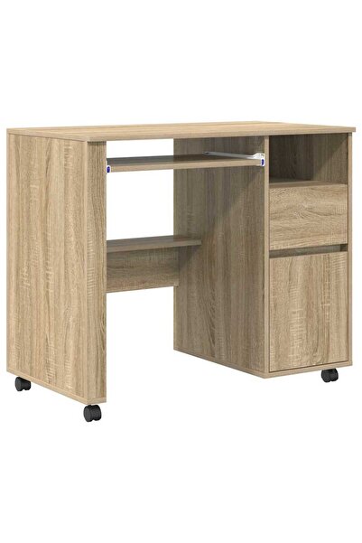vidaxl Birou cu roți Stejar Sonoma 91 x 50 x 77 cm Lemn compozit