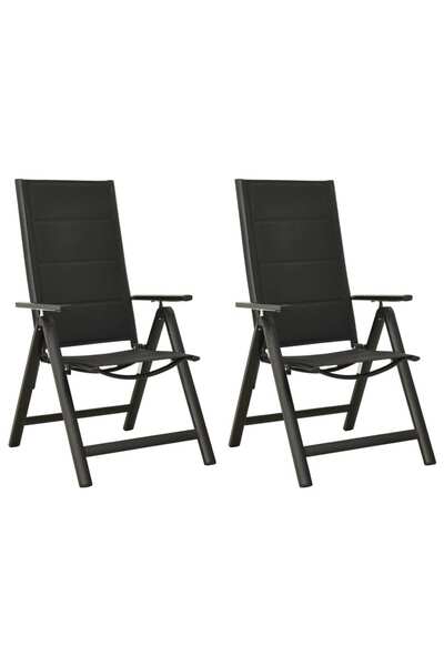 vidaxl Scaune de grădină pliante, 2 buc., negru, textilenă&aluminiu