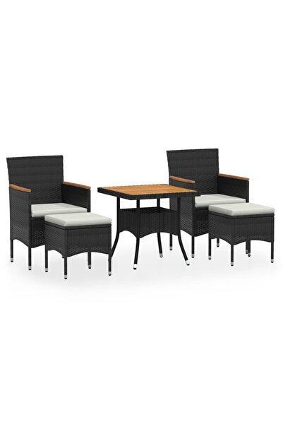 vidaxl Set mobilier grădină, 5 piese, negru, poliratan și lemn acacia