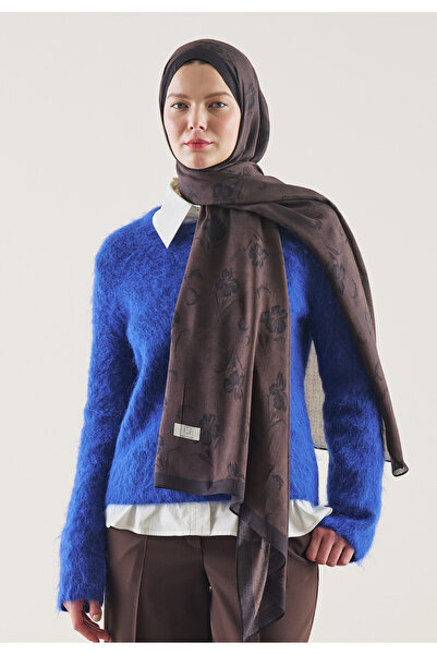 Freshscarfs Flower Shadow Pattern Rami Shawl Brown