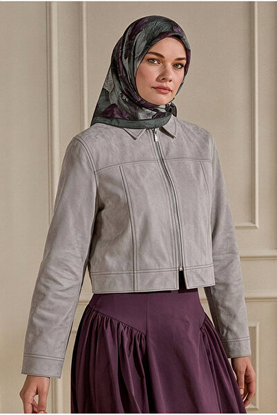 SilkTouch وشاح كراش بنمط أوراق الشجر باللون الرمادي الأرجواني