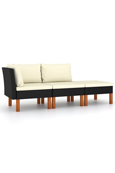 vidaxl Set mobilier grădină, 3 piese, poliratan & lemn masiv eucalipt